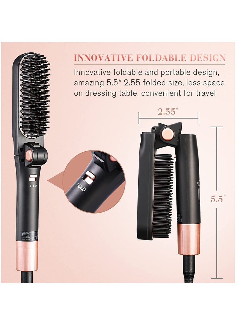 Hair Straightener Brush, Foldable Hair Straightener  Hair Curler with Built-in Comb, 3 Temp Settings, 2-in-1 Hair Straightener Brush for Hair Salon Results, Perfect for Travel(Black) - Image 2